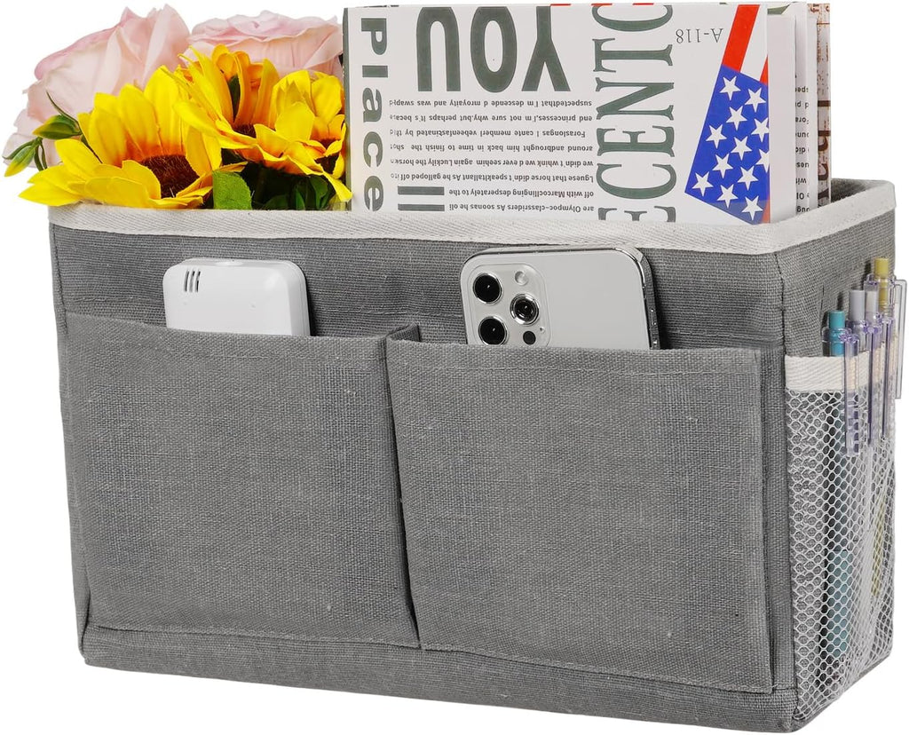 Bedside Caddy Hanging Storage with Water Bottle Holder for Bunk Bed, Hospital Bed, Dorm Rooms (Grey)