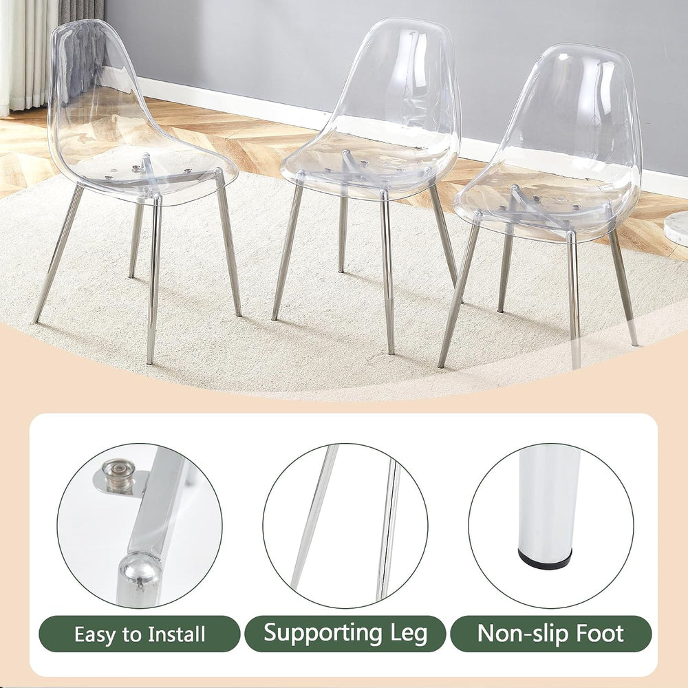 Clear Acrylic Dining Chairs Set of 4, Armless Modern Side Chairs with Transpa...