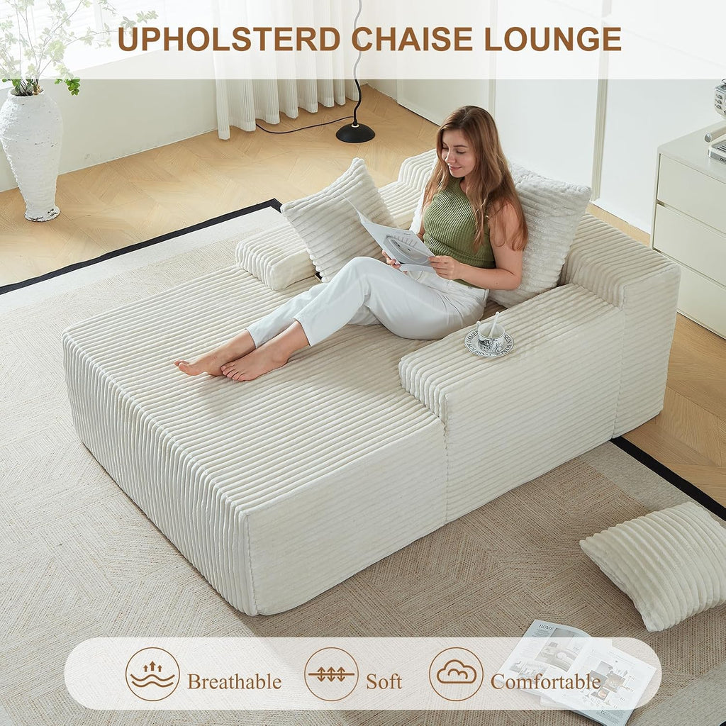 67 Inch Chaise Lounge Chair Indoor, Oversized Upholstered Boneless Sofa Bed, Corduroy Deep Seat Sleeper Couch Reading Chairs, Comfy Cloud Sofas Couches for Living Room,