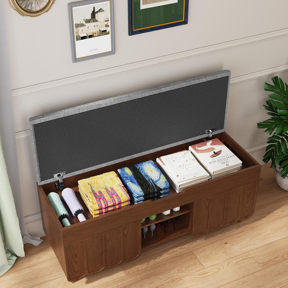 3More 40" Entryway Shoe Storage Bench,Upholstered Hidden Space Beneath S...