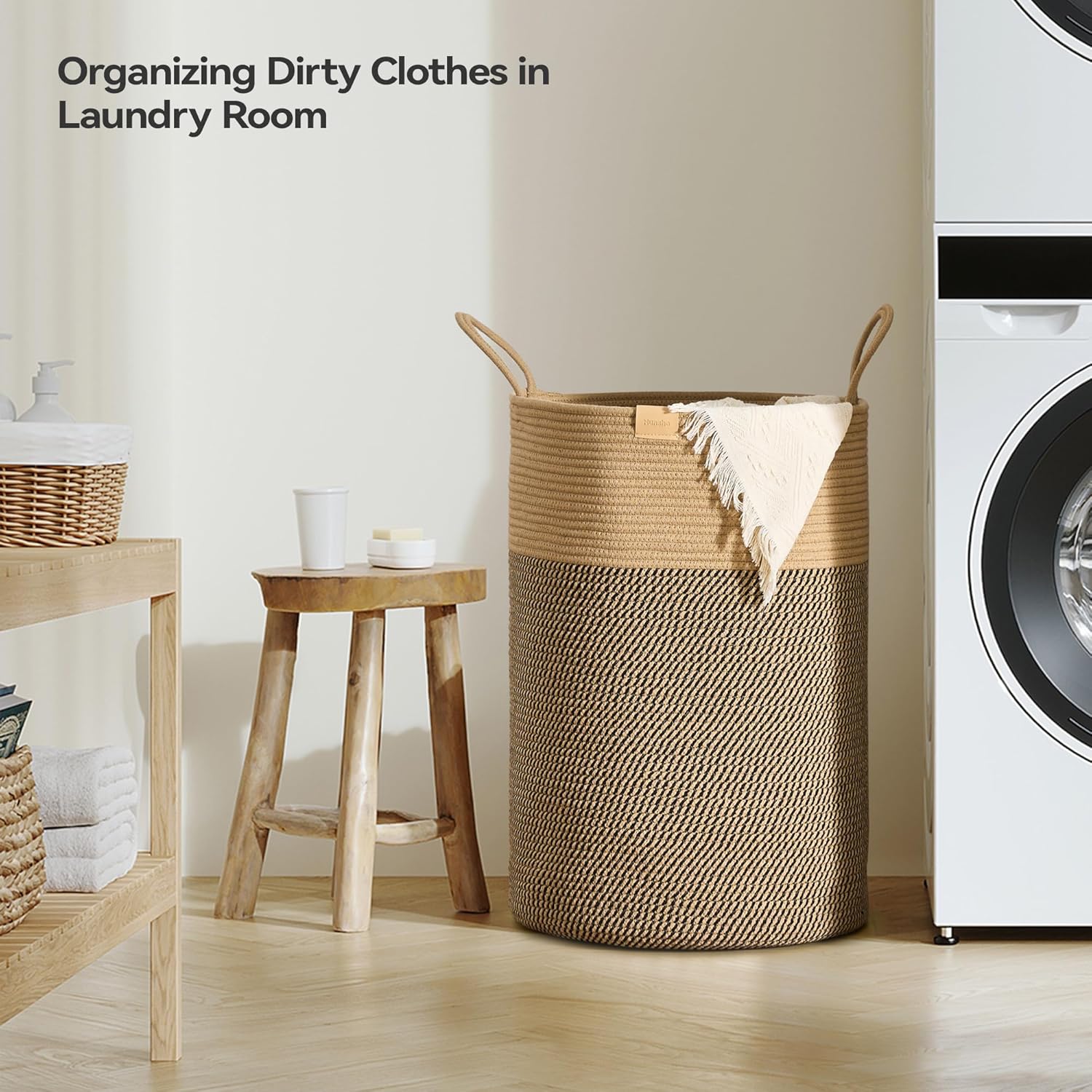 Laundry Hamper 75L,Large Laundry Basket for Clothes,Decorative Storage Basket for Blankets,Cotton Rope Woven basket for bedroom,Dark Brown