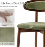 HULALA HOME Dining Chairs Set of 4 Mid-Century Modern Fabric Upholstered Dining Room Chairs Kitchen Side Chair with Open Curved Back, Walnut Rubber Wood Legs, Dinner Chairs for Living Room, Olive