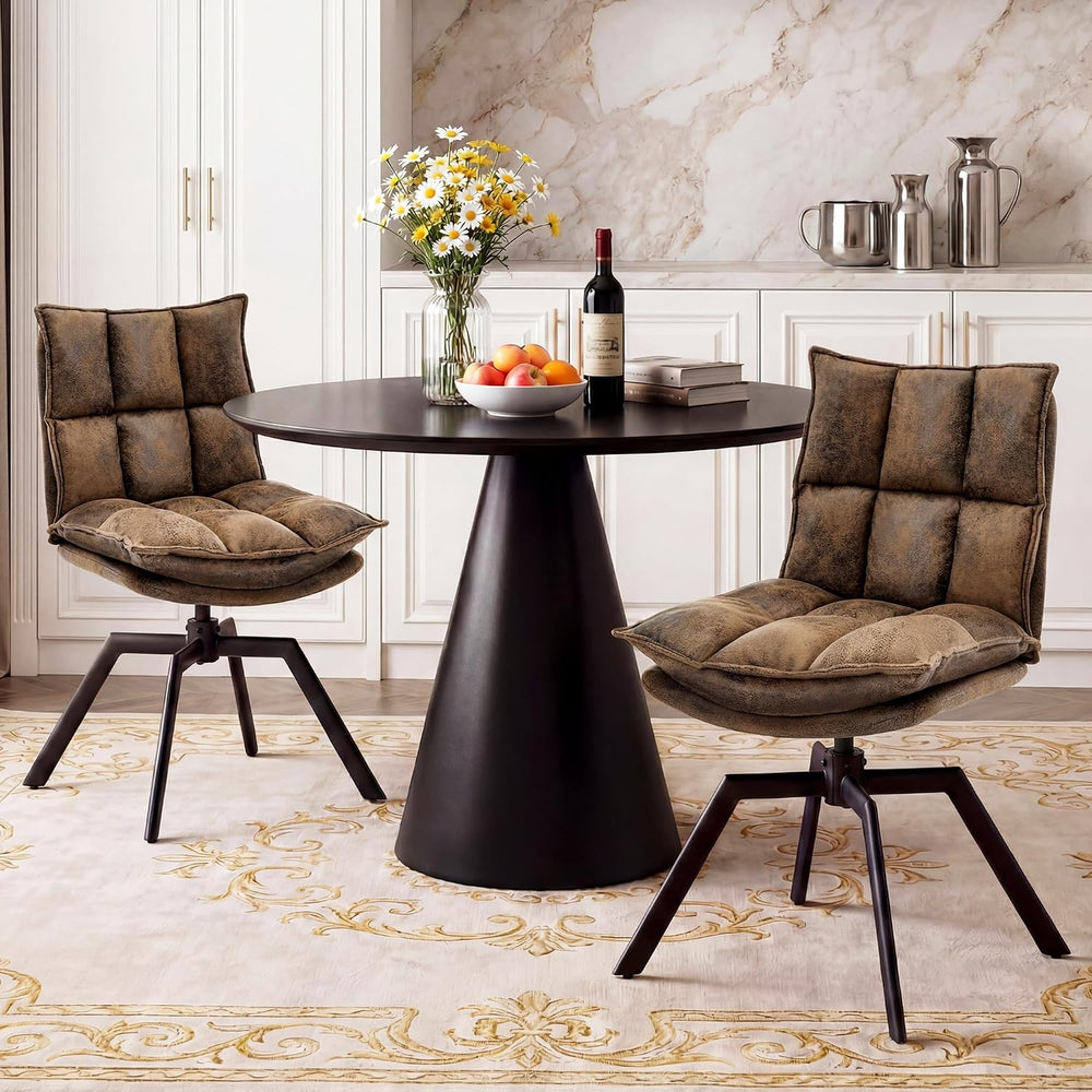Swivel Dining Chairs Set 2,Mid-Century Modern PU Upholstered with 360°AUTO Sw...