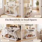 SUPER DEAL 47 in Wood Console Table with Charging Station, 3 Tier Narrow Entryway Table with Curved Frame and 2 Open Storage Shelves Accent Sofa Table for Hallway Living Room Bedroom, White
