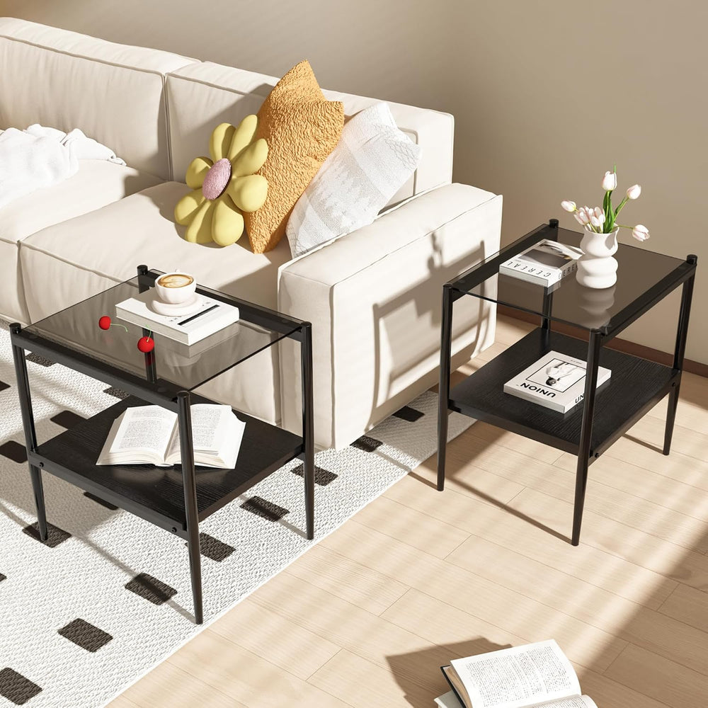 Glass end Table Set of 2,Living Room Glass Side Table,Glass Bedside Table,Sui...