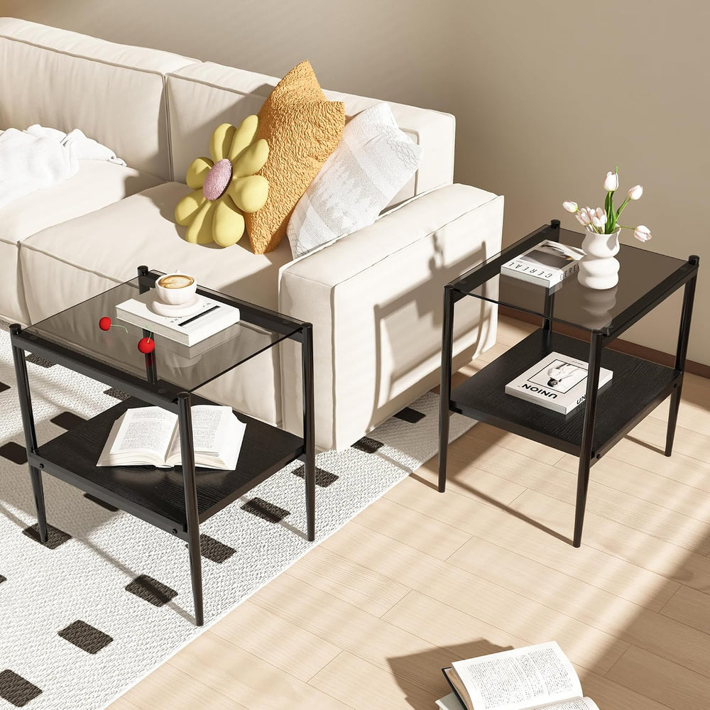 Set of 2 Rectangle Modern Glass End Table,Tempered Glass Top, Sofa Side Table...