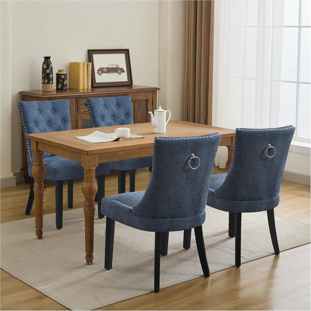 Dining Chairs Set of 4, Modern Kitchen Chairs with Back, Dark Blue