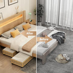 Bamboo Under Bed Storage Containers with Wheels, 2 Pack Under the Bed Shoe Storage Bins, Wood Rolling Underbed Drawers with Bag Organizer for Bedroom, Sheets Clothes Blanket Comforter, Under Crib Toy