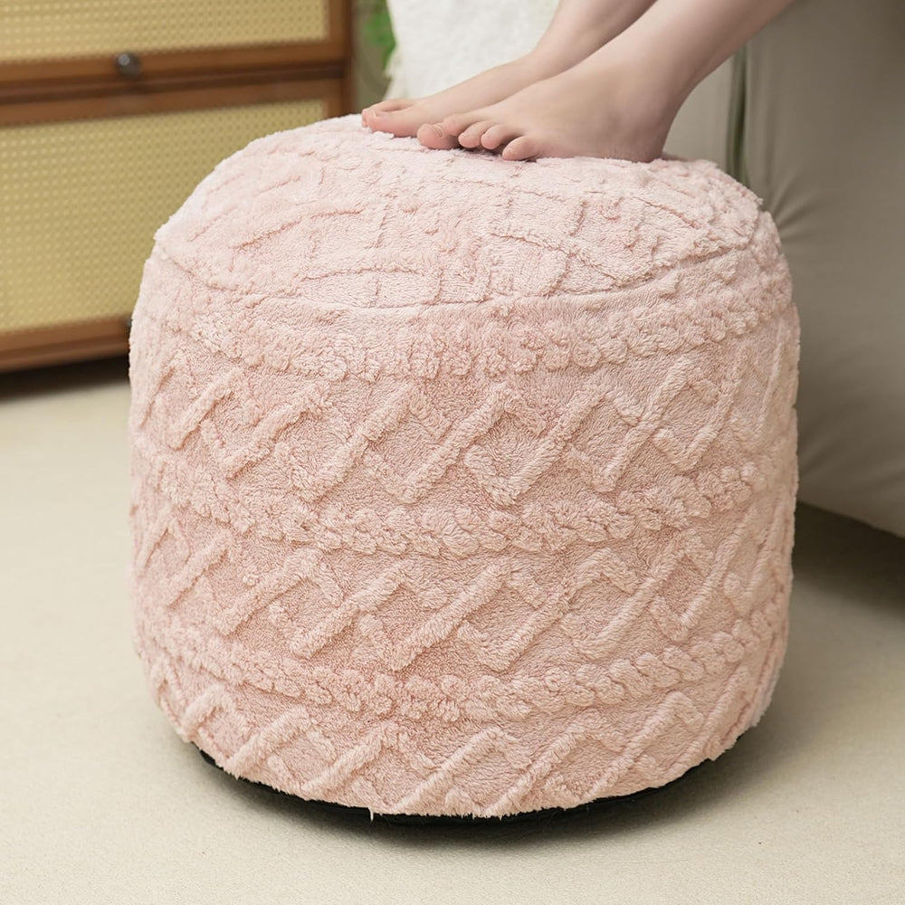 Round Stuffed Pouf Ottoman, Corduroy Poufs with Foam Chunk Filling, Furry and...