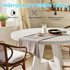 47" Round Dining Table for 4-6, Modern Small Dinner Table Farmhouse Round Kitchen Tables with Wooden Cross Base for Dining Room, Kitchen, Living Room, White