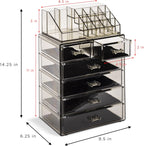 Sorbus Acrylic Makeup Organizer Set, 6-Drawer Vanity & Countertop Cosmetic Storage with Small & Wide Compartments, Black-Tint Makeup Storage for Brushes, Jewelry – Holiday Gift for Women & Teens
