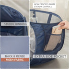 HONOMA Sturdy Mesh Laundry Hamper Basket Bag,Pop up Basket with Side Pocket for Laundry Room, Bathroom, Kids Room, College Dorm or Travel (Pop Horizontal, Grey + Grey)