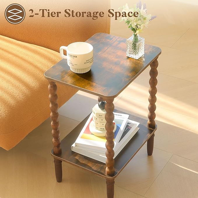 Side Tables Set of 2, Small End Table with Storage Shelf, Night Stand Set 2 B...