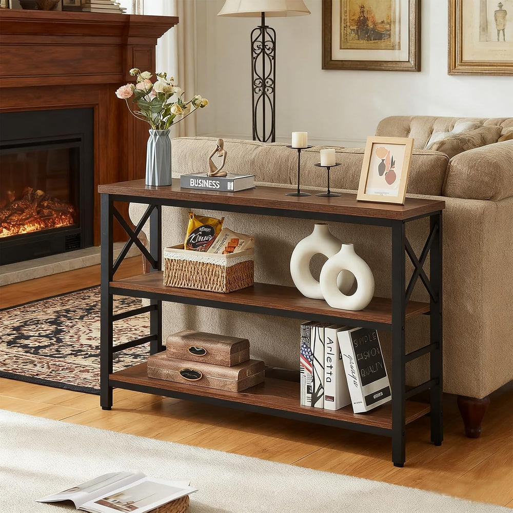 Hombazzar 3-Tier Sofa Table,Console Tables for Entryway,Brown 47" | Stab...