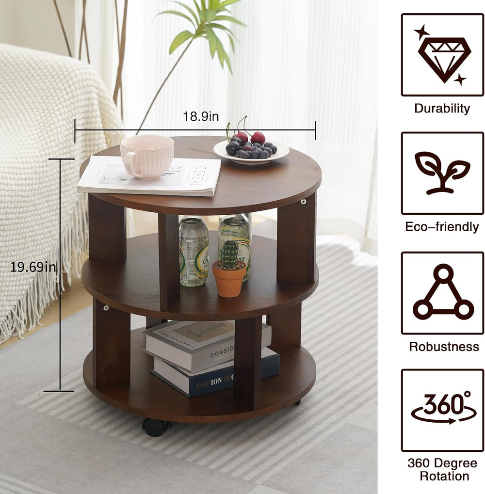 Solid Wood Coffee Table with Wheels,Modern Rolling Side Table for Living Room...