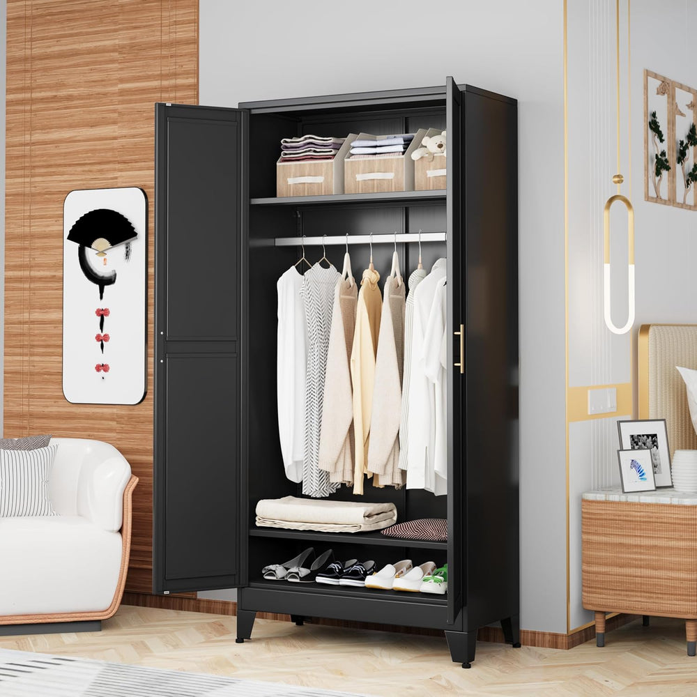 Metal Armoire Wardrobe Closet Storage Cabinet with Hanging Rod,71'' M...