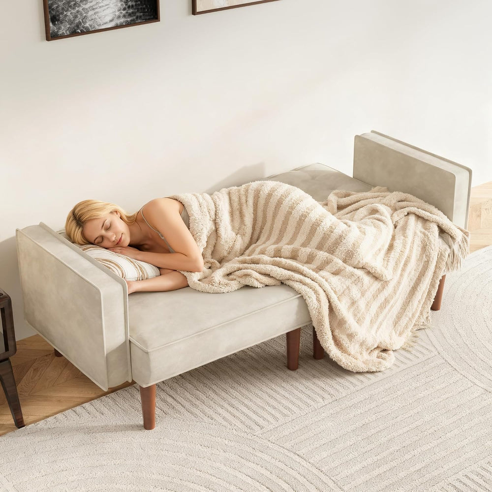Furnify 71" Velvet Futon Sofa Bed, Versatile Loveseat Couch, Sleeper Sof...