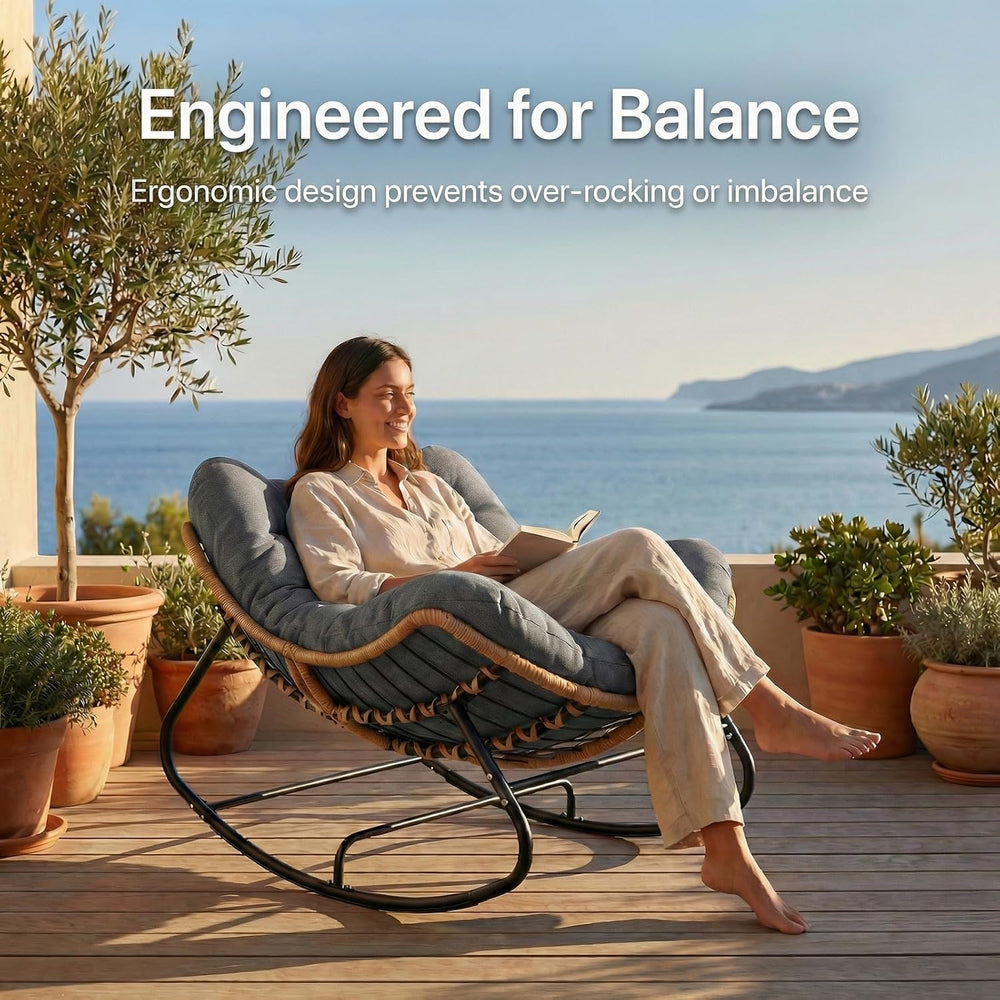 Oversized Papasan Rocking Chair Outdoor, Comfy Wicker Patio Papasan Egg Rocke...