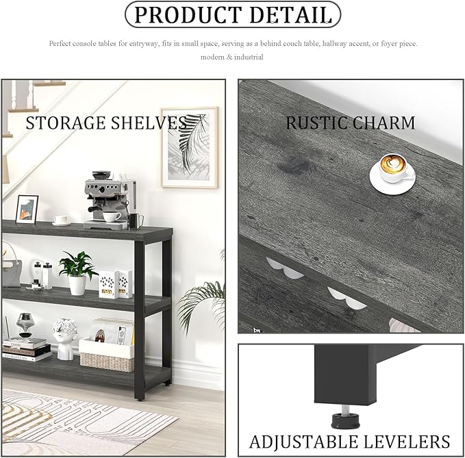 EXCEFUR Rustic Console Tables for Entryway, Sofa Table with 3 Tier Storage Sh...