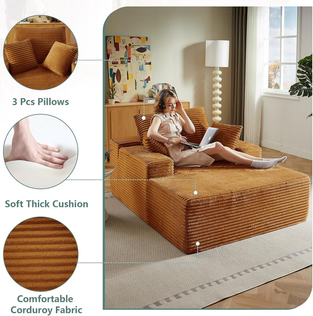 LUCKHAO 50" Oversized Chaise Lounge Chair Indoor,Corduroy Reading Chair ...