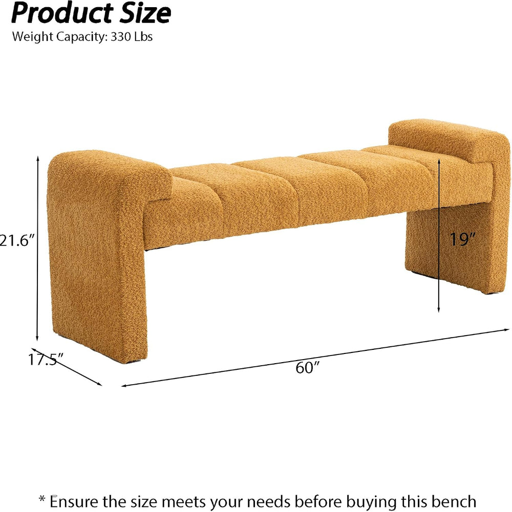 Boucle End of Bed Bench Upholstered Modern Bedroom Bench Channel Tufted Windo...