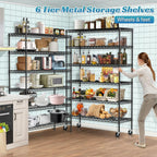 6 Tier Metal Shelving 6000Lbs Capacity Storage Shelves Heavy Duty Shelving Unit NSF Certified with Wheels and Adjustable Feets Commercial Grade Utility Shelf, 48"x 18"x 76" Wire Rack, Black