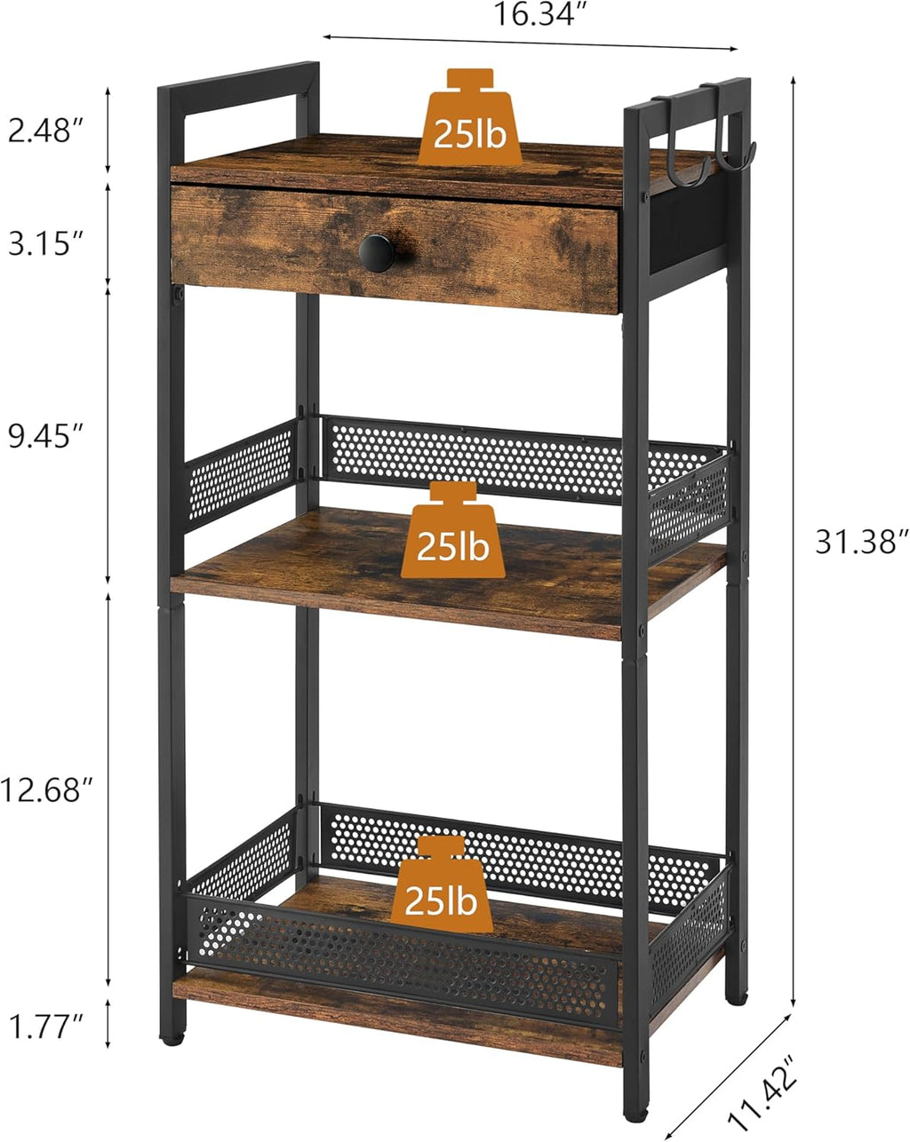 FAVOOSTY Bathroom Ladder Shelf, 3-Tier Bathroom Floor Storage Shelf with Drawer, Freestanding Towel Shelf, Bookcase End Table Open Shelving Unit for Living Room,Balcony, Rustic Brown