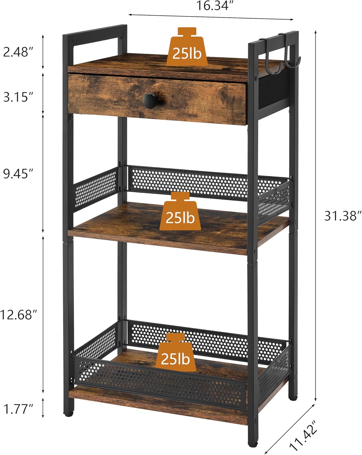 FAVOOSTY Bathroom Ladder Shelf, 3-Tier Bathroom Floor Storage Shelf with Drawer, Freestanding Towel Shelf, Bookcase End Table Open Shelving Unit for Living Room,Balcony, Rustic Brown