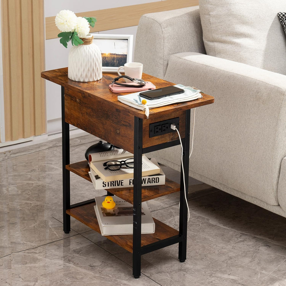 Yoobure End Table with Charging Station, Flip Top Side Table with USB Ports a...