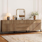 WAMPAT Fluted TV Stand for TVs up to 100", 3 in 1 Modern Entertainment Center with Storage Cabinets and 5 Drawers & 4 Doors,Wood Media TV Console Table with Storage for Living Room, Light Walnut