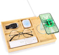 Bamboo Valet Tray with Dual Wireless Charger - EDC Nightstand Organizer for Men - Desk Tray & Catchall for Phone, Watch, Keys - Aesthetic Desk Accessories & Father’s Day Gift for Men (Natural)