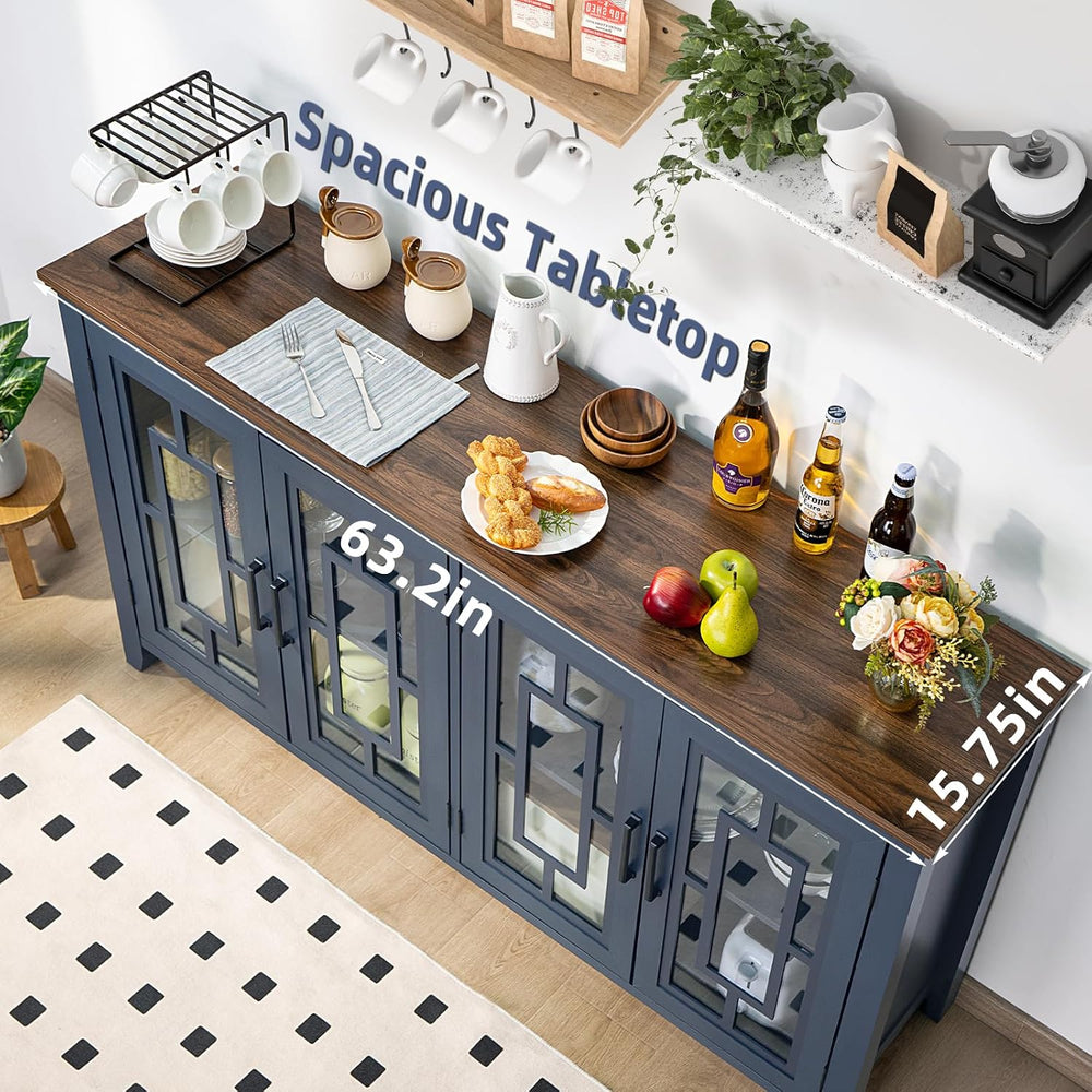 Joaxswe Large Sideboard Buffet Cabinet with Storage, 63" Farmhouse Navy ...