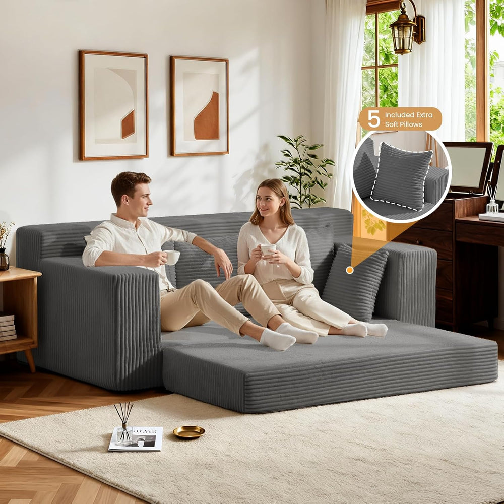 Oversized Loveseat, 3 Seater Pull Out Convertible Sofa Bed, 70" Gray Cou...