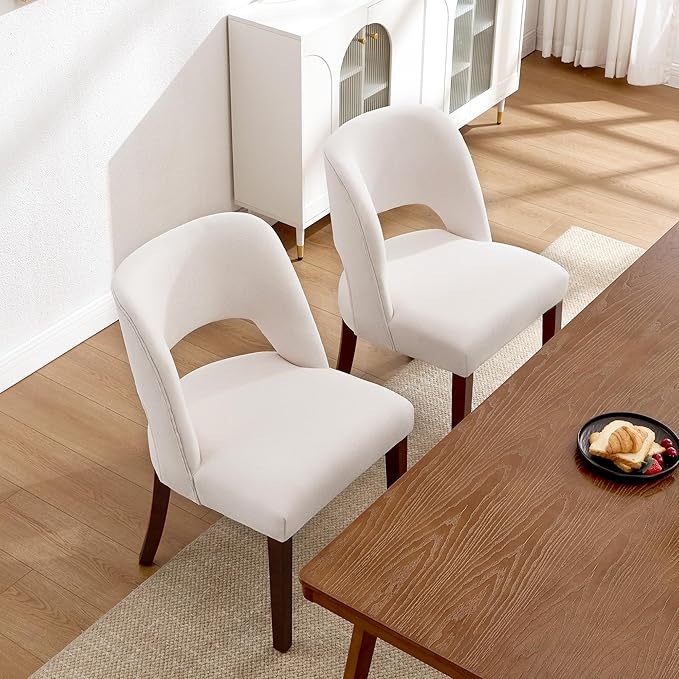 Dining Chair Set of 3,Modern Dining Room Chairs with Thick Cushions,Upholstered Linen Fabric Kitchen Chairs for Kitchen Dining Room Beige