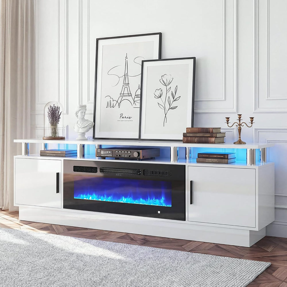 70" Fireplace TV Stand for TVs UP to 80", Electric Fireplace Entert...