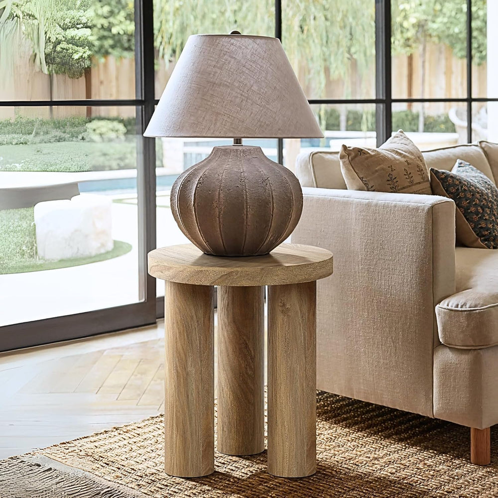 LuxenHome Round Side Table, 19" Tall End Table with 3 Pillar Legs, Moder...