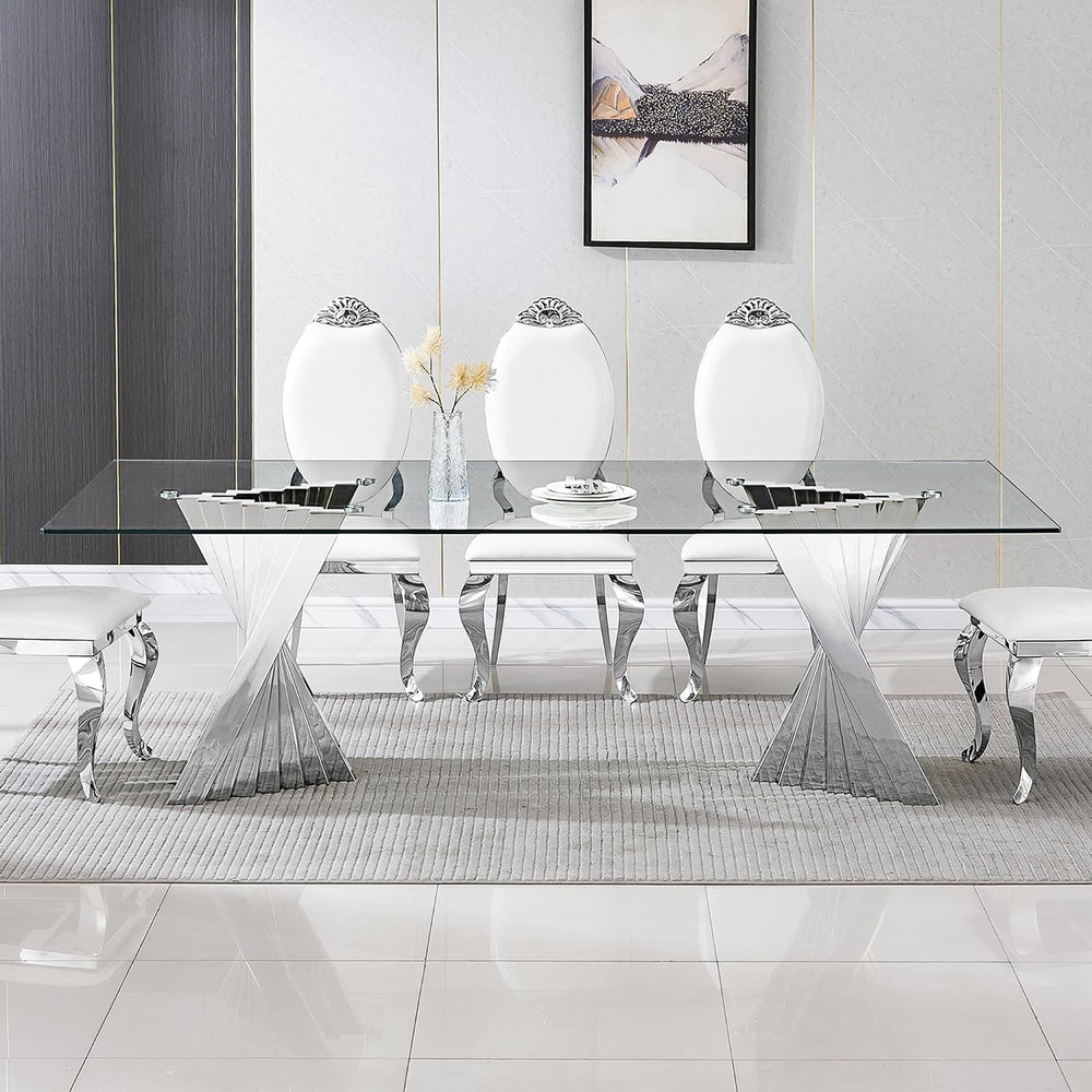 94" Glass Dining Table for 8-10, Large Luxury Kitchen Table with Tempere...