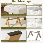 Royal Windsor Vanity Stool,Square Ottoman Stool Foot Rest,Upholstered Vanity Chair Foot Stool with Metal X Legs, Small Vanity Seat for Entryway,Bedroom and Living Room,Linen Beige