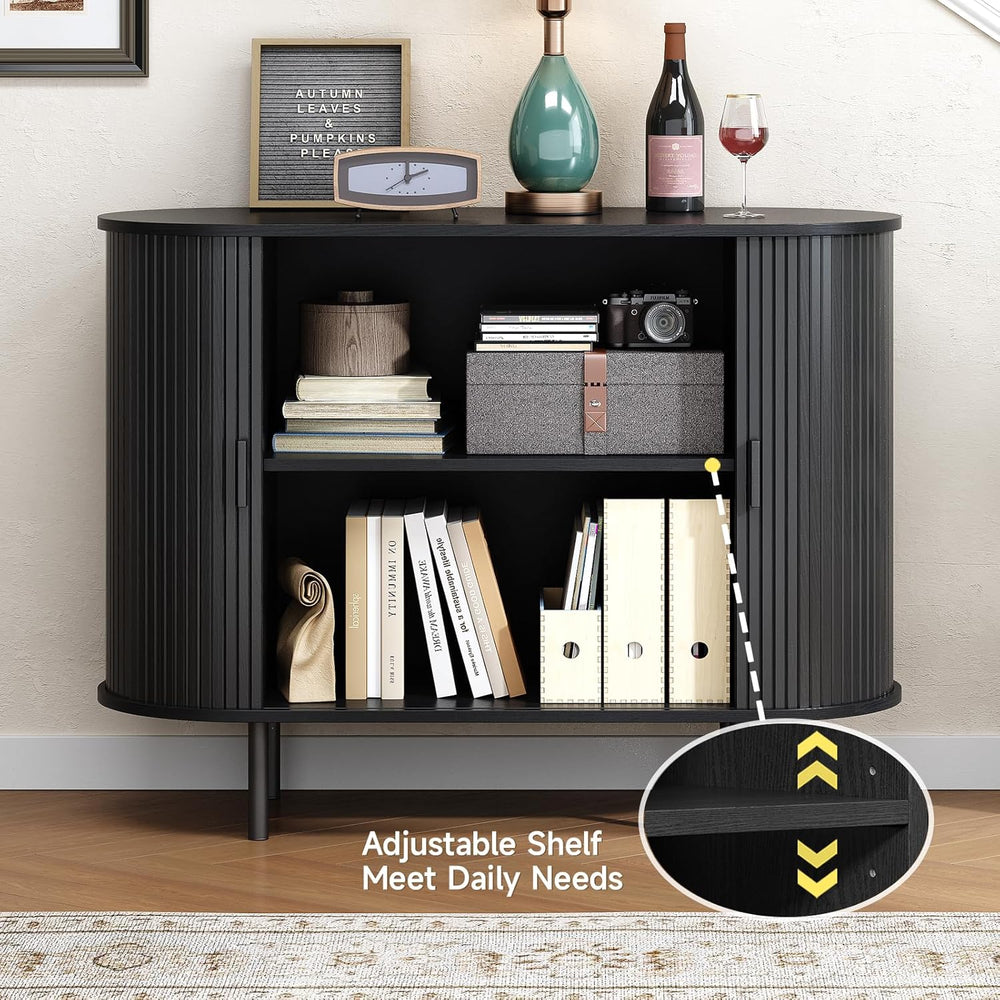 Buffet Cabinet with Storage, Fluted Sideboard Buffet with Sliding Door, Coffe...