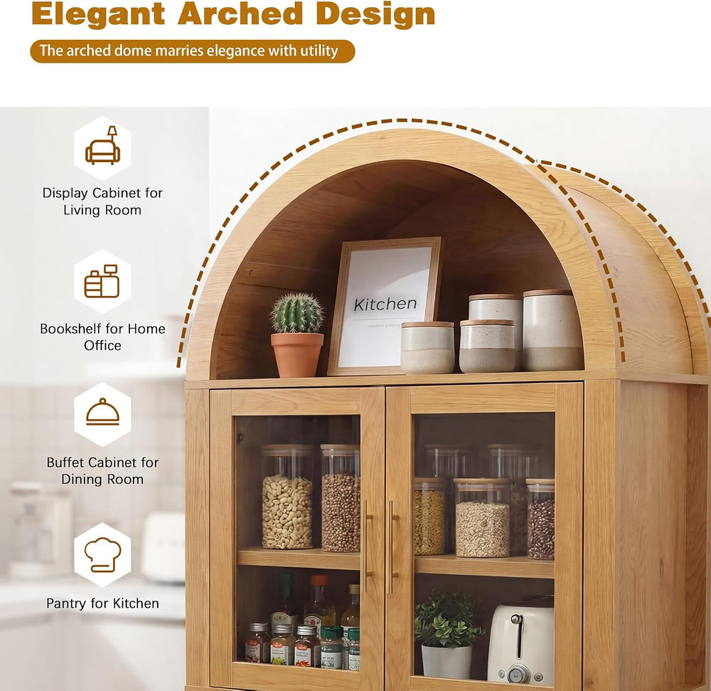 Polibi 71" Tall Arched Kitchen Pantry Cabinet with Glass Doors,Farmhouse...