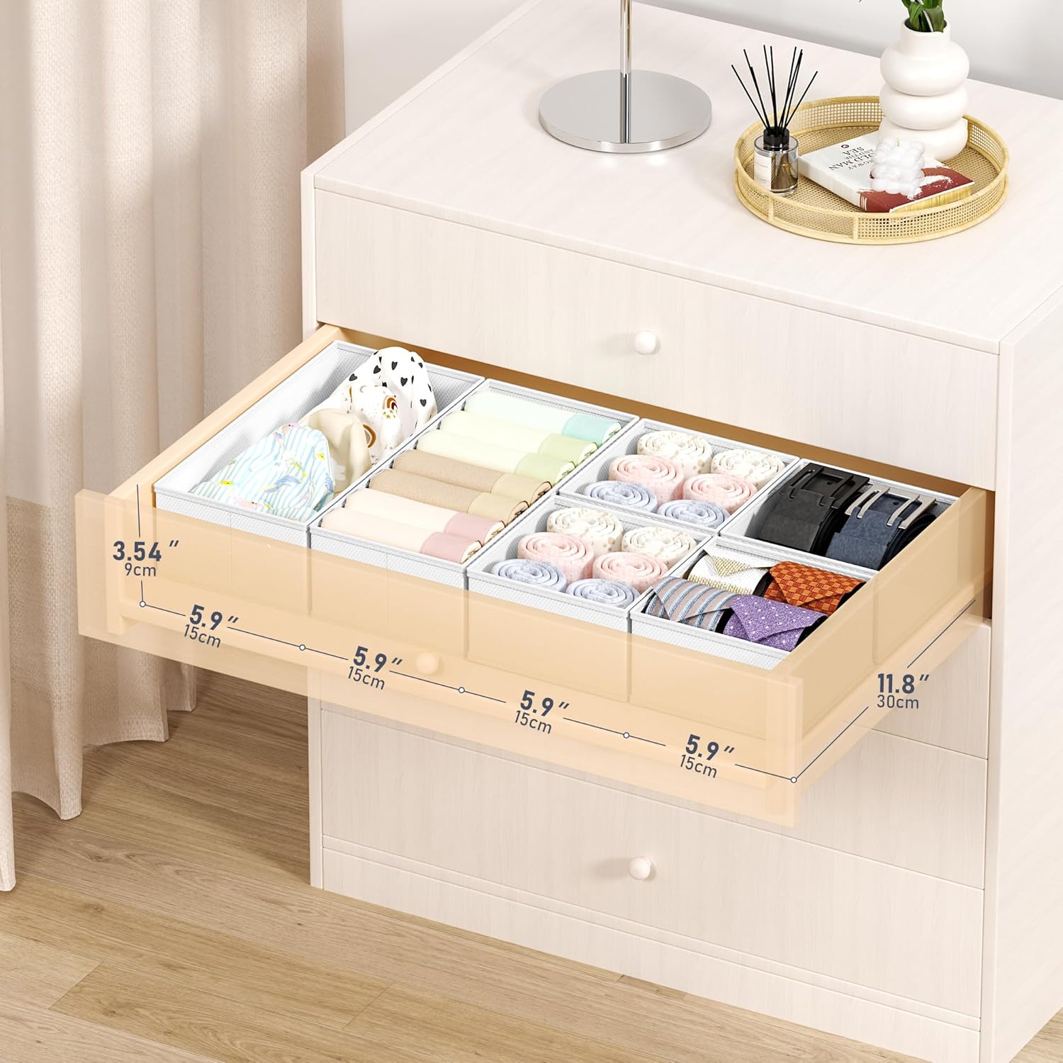 DIMJ Drawer Organizer Clothes Storage - 16 Pack Baby Dresser Organizer for Nursery, Foldable Drawer Dividers for Bedroom Closet Organization, Fabric Storage Bins for Socks, Underwears, Bras