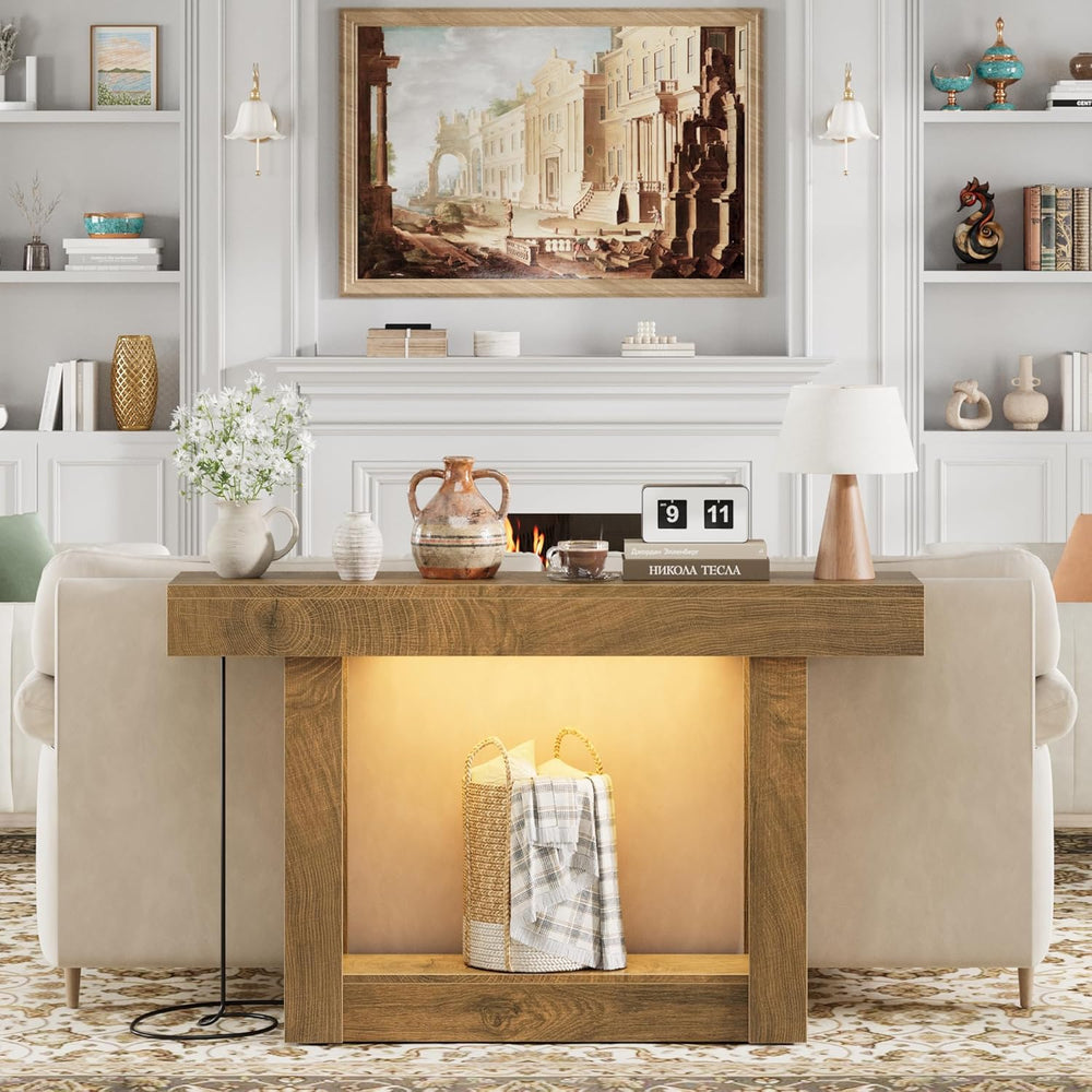 47.2" Entryway Table with Outlet, 2-Tier Console Table with Sensor Light...