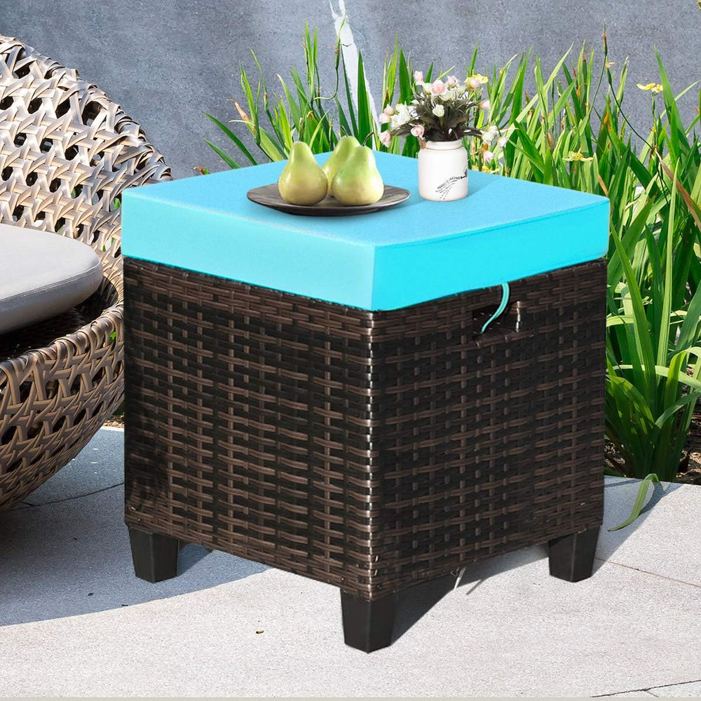 Tangkula Patio Rattan Ottomans with Removable Cushions Set of 2