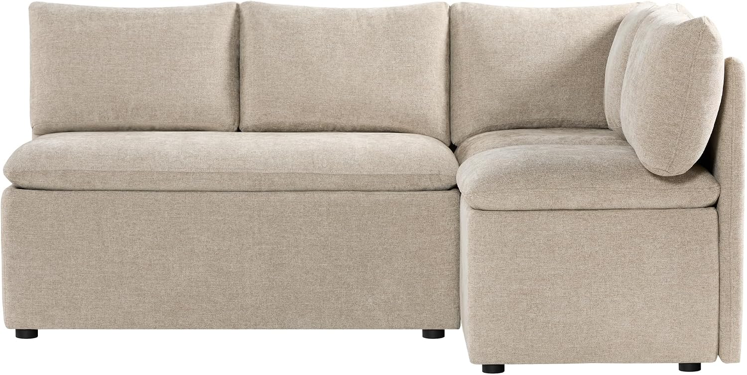 CHITA Breakfast Nook Bench with Storage, Banquette Seating, 4 Seats, Khaki | L Shaped Corner Dining Bench for Kitchen & Dining Room, Modular Upholstered Fabric Seating with Back