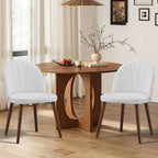 Fabric Dining Chairs Set of 2, Upholstered Mid Century Modern Dining Chairs, Armless Accent Chair with Walnut Wood Legs for Kitchen, Living Room, Dining Room, White