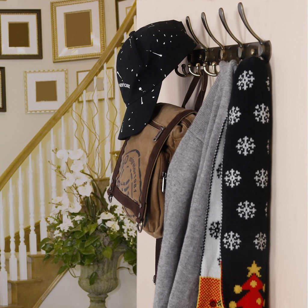 Dseap Coat Rack Wall Mounted - 5 Tri Hooks, Heavy Duty, Stainless Steel, Metal Coat Hook Rail for Coat Hat Towel Purse Robes Mudroom Bathroom Entryway,Bronze