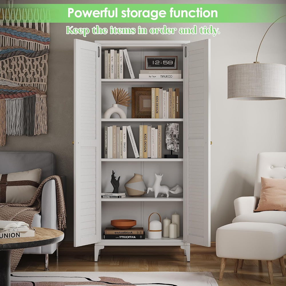 Metal Storage Cabinet with 2 Doors and 4 Adjustable Shelves, Metal Pantry Cab...