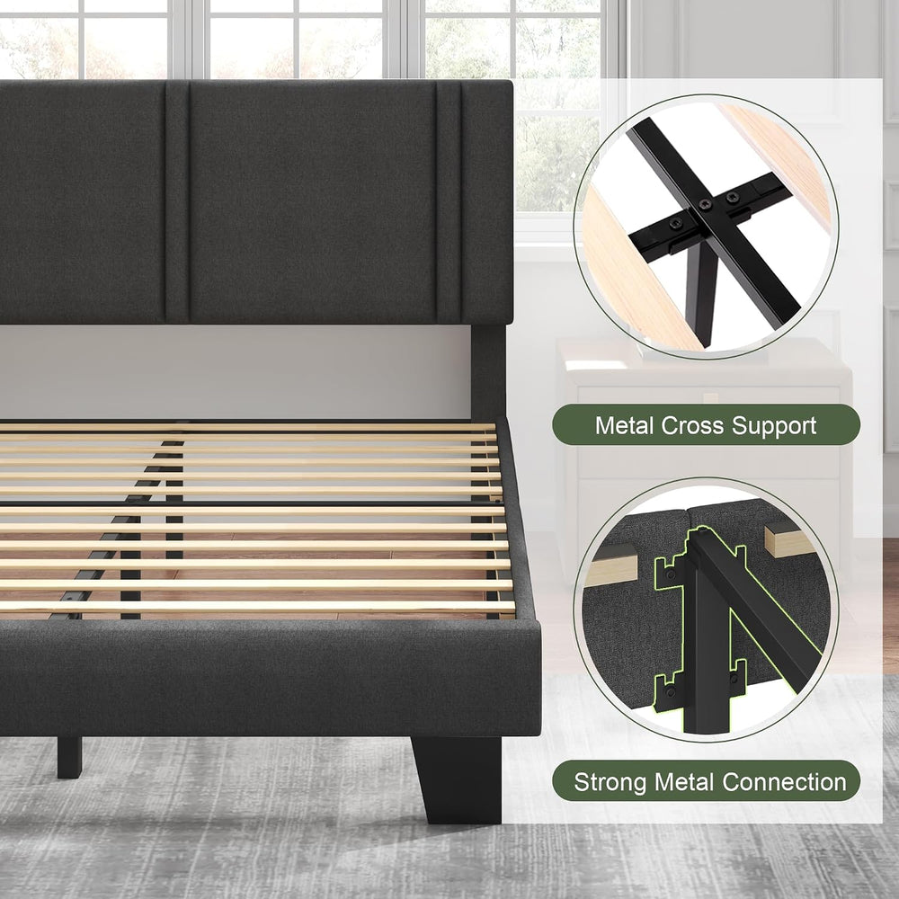 Feonase Full Size Platform Bed Frame, Fabric Upholstered Full Bed Frame, Soli...