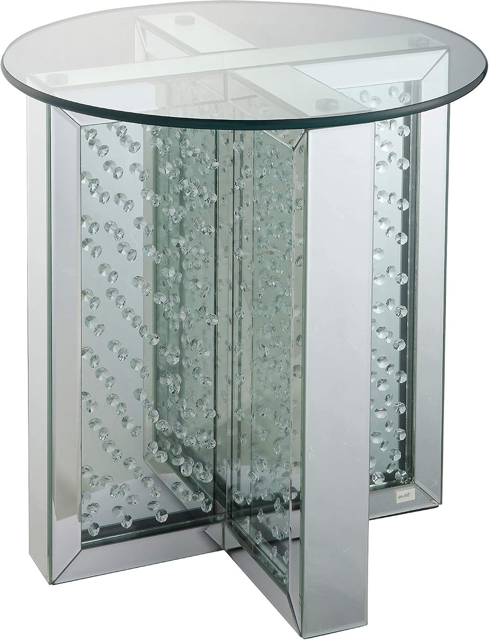 Nysa Modern 21" Round Mirrored End Table with Faux Crystal Inlay, Glam X...