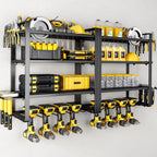 Power Tool Organizer Wall Mount - Storage Rack with 4 Drill Holders for Drills Cordless Tools. Heavy Duty Iron Garage Tool Organizer Storage for Workshop Shed (4 Slots 4 Layers 2 Pack)